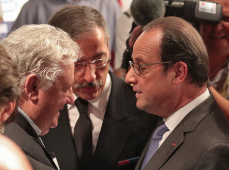 De gauche à droite, André Joffre, le Préfet Philippe Vignes et le Président de la République